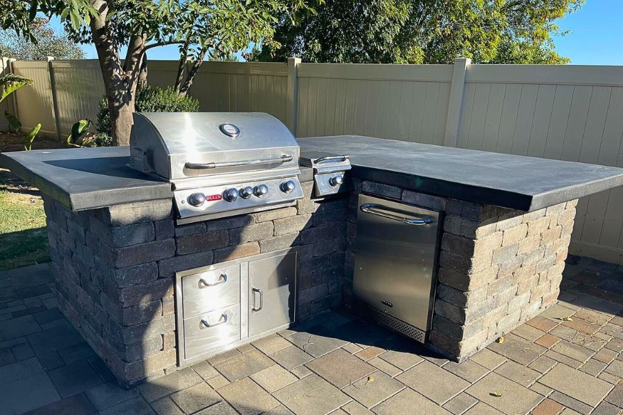 artificial turf backyard with a paver border in Canyon Lake
